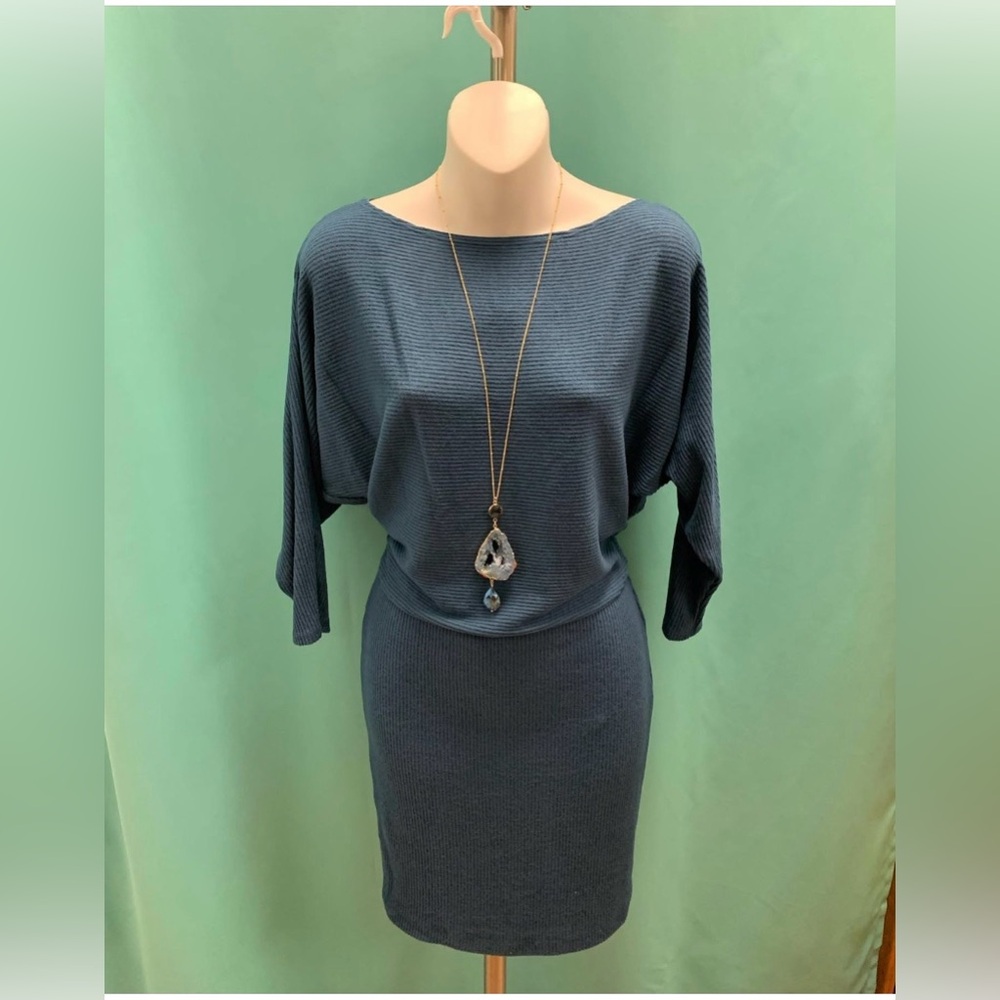Renee C. Teal Blue Ribbed Dress